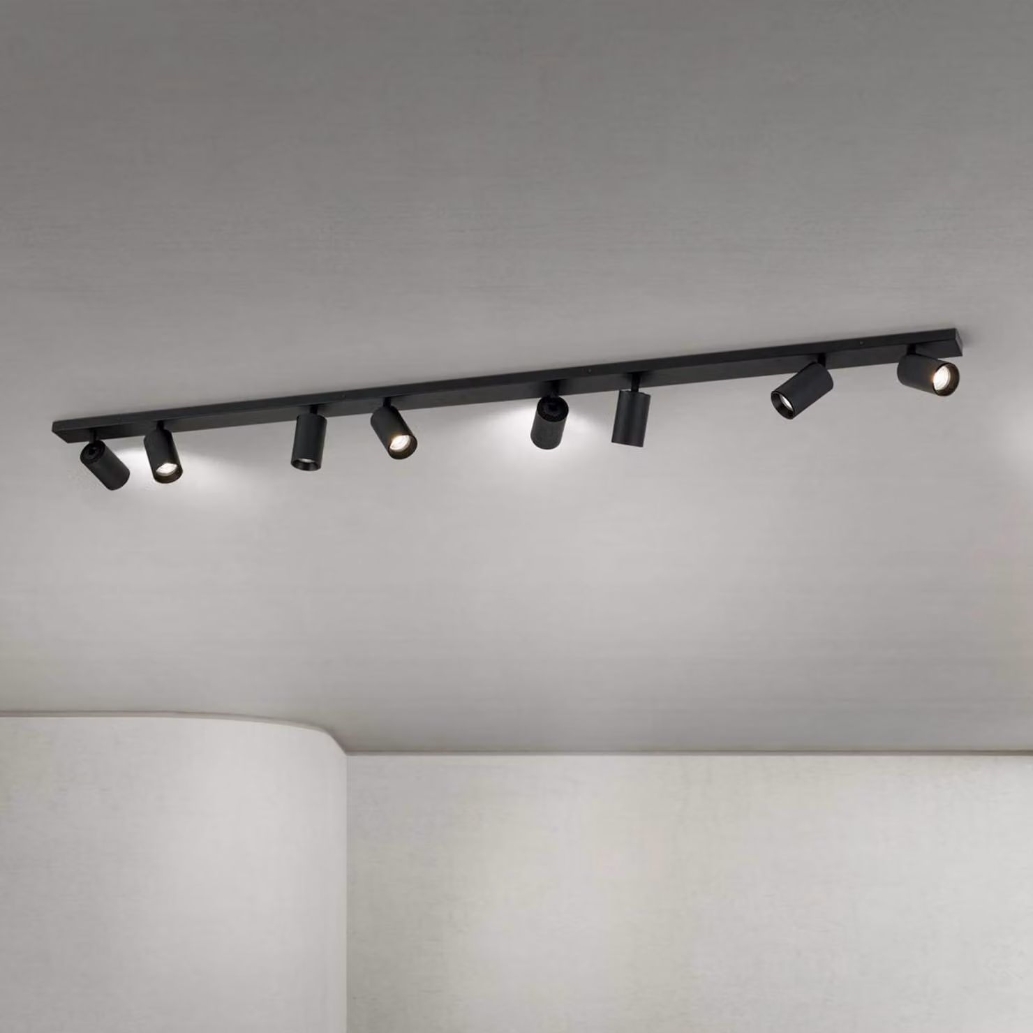 ORION Faretto da soffitto Sean, nero, 8 luci, acciaio, alluminio, GU10 dimmerabile, Nero, Soggiorno / Sala da pranzo, Alluminio, Moderno, Faretto alogeno