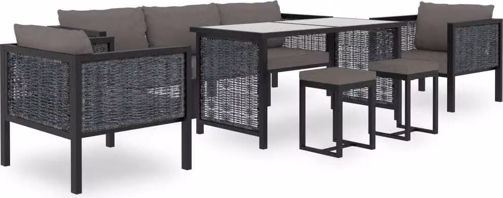 The Living Store Set salotto da giardino 8 pezzi con cuscini in poly rattan antracite