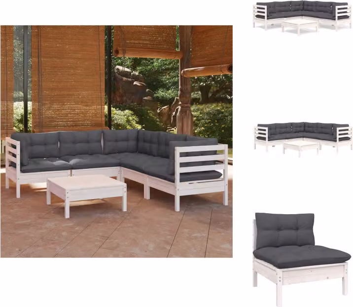 vidaXL Set di 6 pezzi da giardino con cuscini in legno di pino massiccio bianco - Set di mobili da giardino