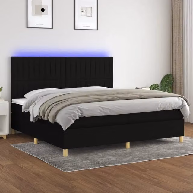 Letto a molle vidaXL con illuminazione LED e porta USB in tessuto nero L/P: 200 x 200 cm – 1