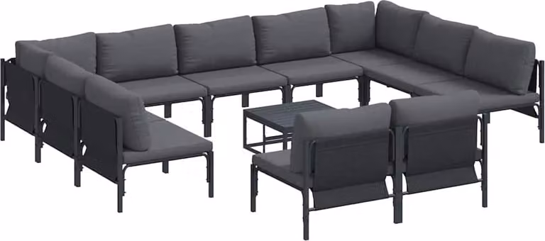 Set Divano da Giardino con cuscino 12 pcs Nero Acciaio