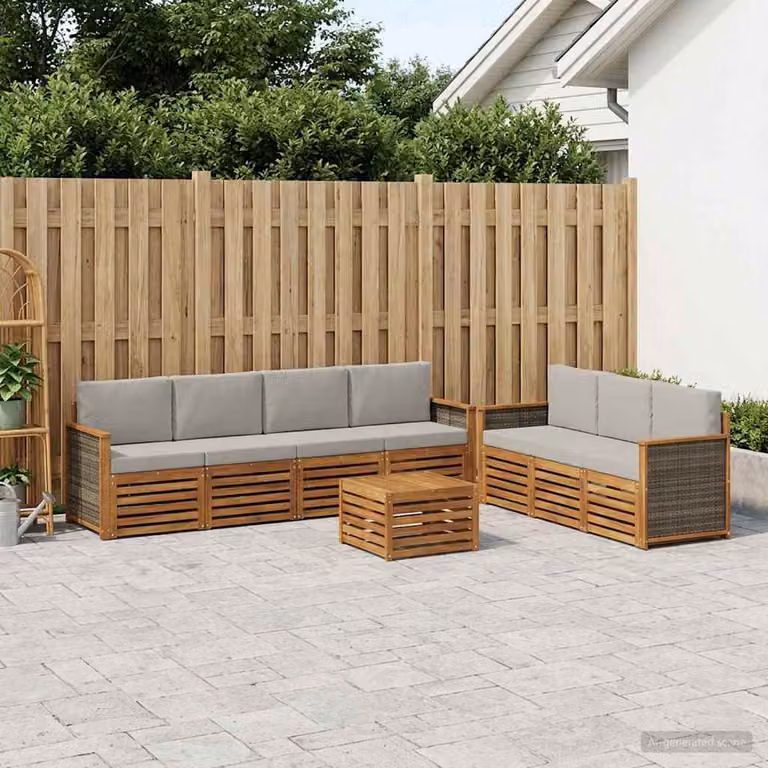 Set di divani da giardino vidaXL in legno di acacia con cuscini, 8 pezzi, marrone e grigio