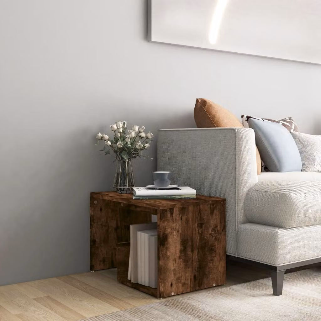 Tavolino moderno vidaXL in legno multistrato color rovere fumo L/P/H: 59 x 36 x 38 cm