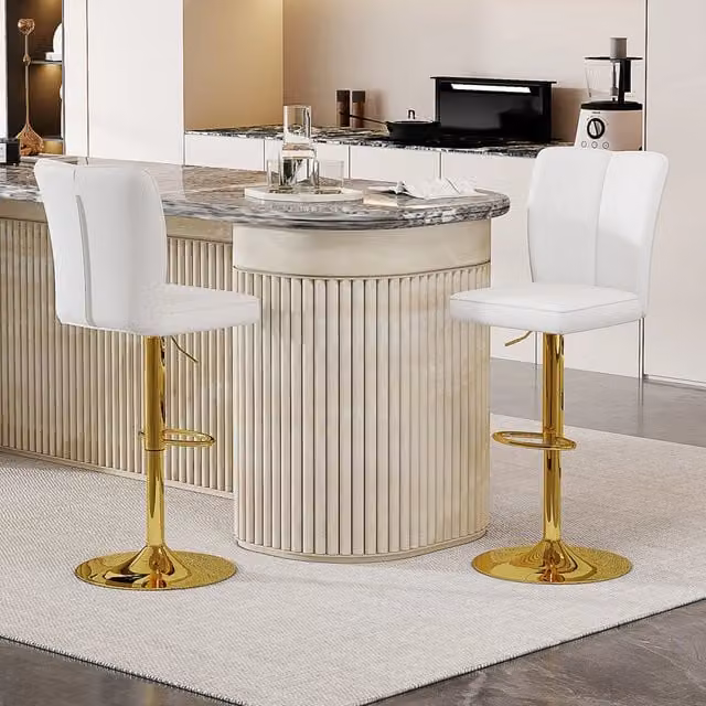 Set di 2 sgabelli da bar Zephmum regolabili in altezza con rotazione a 360 gradi, design bianco e oro in pelle PU impermeabile