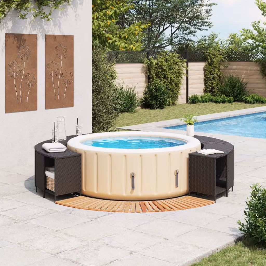 vidaXL Bordo per Spa Nero in Polyrattan e Legno Massello di Acacia