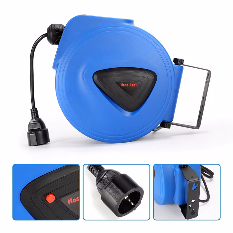 Jayseuw 20m avvolgicavo di alimentazione prolunga cavo presa avvolgicavo automatico con funzione di rincalzo per montaggio a parete