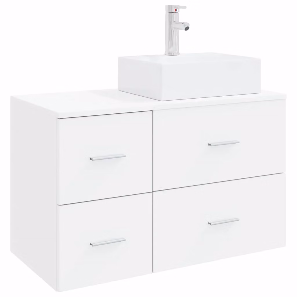 Set di mobili da bagno moderno vidaXL composto da base lavabo e pensile bianco opaco in MDF L/P/H: 79,5 x 49,5 x 41,0 cm – 2