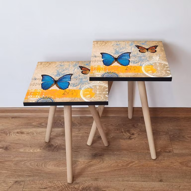 Skye Decor, 2Shp58 - Multicolor, tavolino (2 pezzi), multicolore, 100% MDF, 35 x 35 x 47 cm