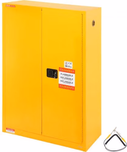 Armadio di sicurezza per liquidi infiammabili VEVOR in acciaio giallo, capacità 45 galloni, L 109 cm x P 46 cm x H 165,6 cm