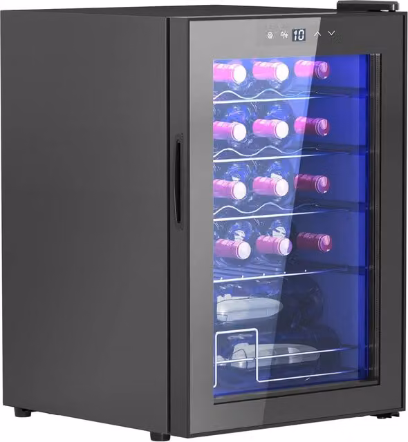 Cantinetta per vino a libera installazione 43 x 45 x 64 cm 20 bottiglie temperatura regolabile silenzioso elegante contemporaneo in metallo nero 21_0000953