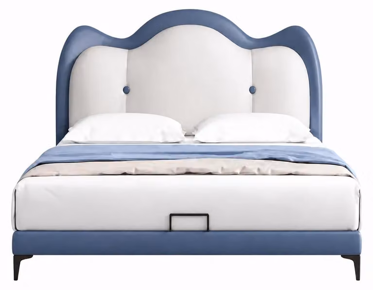Letto per bambini bianco e blu, trasformabile in letto per adolescenti, in pelle, adatto a bambine e bambini