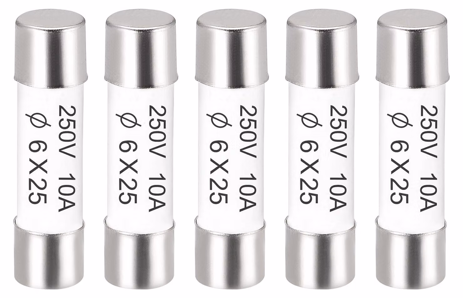 5 fusibili ceramici a cartuccia, 10 A, 250 V, dimensioni 6 x 25 mm, per sostituzione rapida