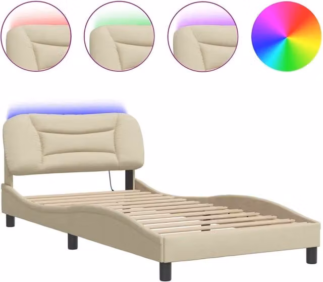 Letto singolo | Letto per adulti | Giroletto con LED senza Materasso Hvar Crema 100x200 cm in Tessuto