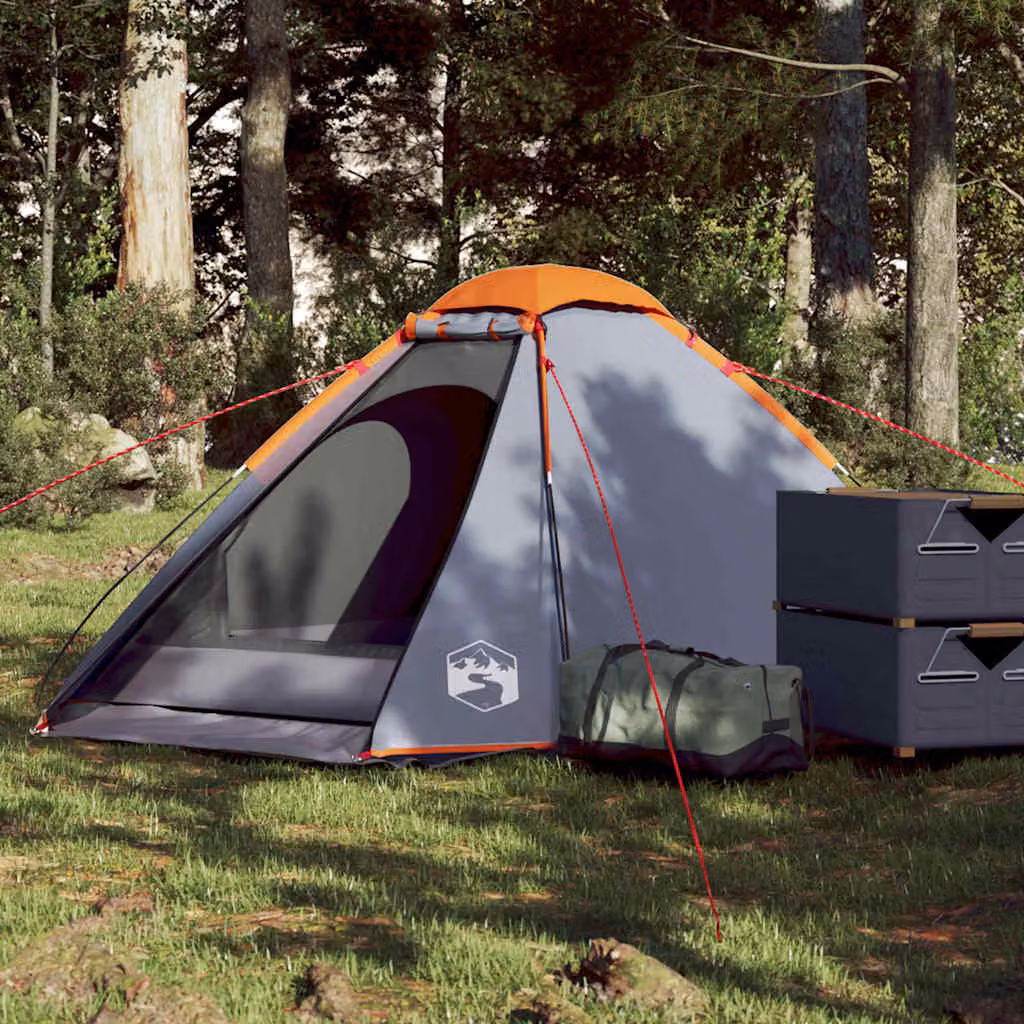 vidaXL Tenda da Campeggio a Cupola per 2 Persone Grigio e Arancione