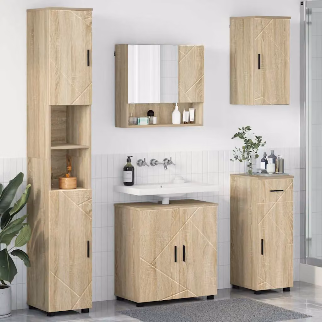 Set di mobili per il bagno moderno vidaXL in 5 pezzi, colore beige e marrone, L/P/H: 61 x 35 x 64 cm