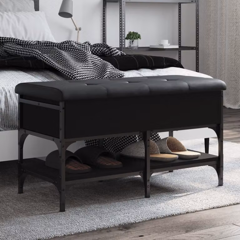 vidaXL Panca Porta Scarpe Moderna Nera in Legno e Metallo con Seduta in Pelle Sintetica L: 82 cm, P: 42 cm, H: 45 cm