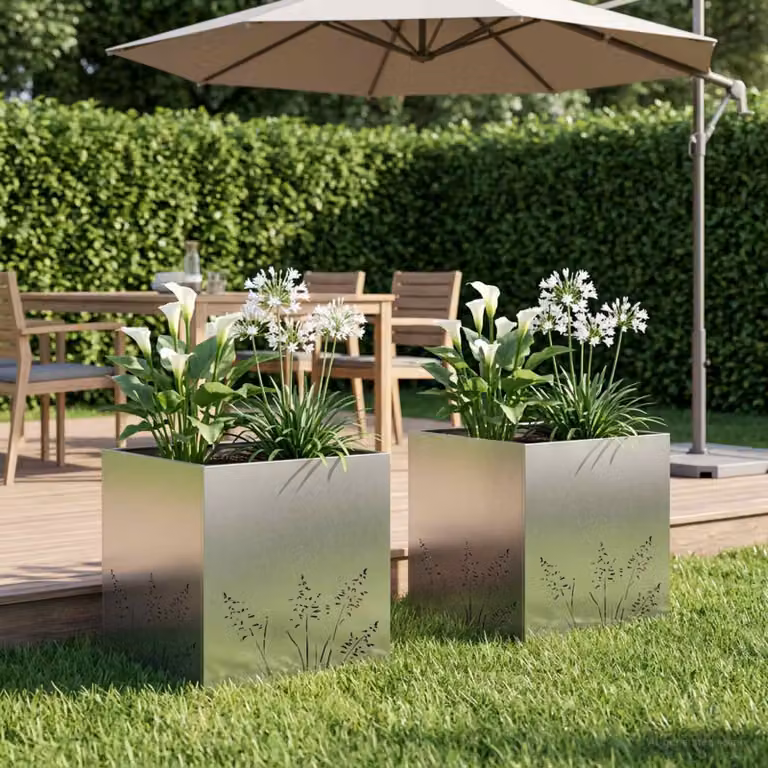 Set di 2 vasi da giardino vidaXL in acciaio inox color argento L 50 cm x P 50 cm x H 49 cm