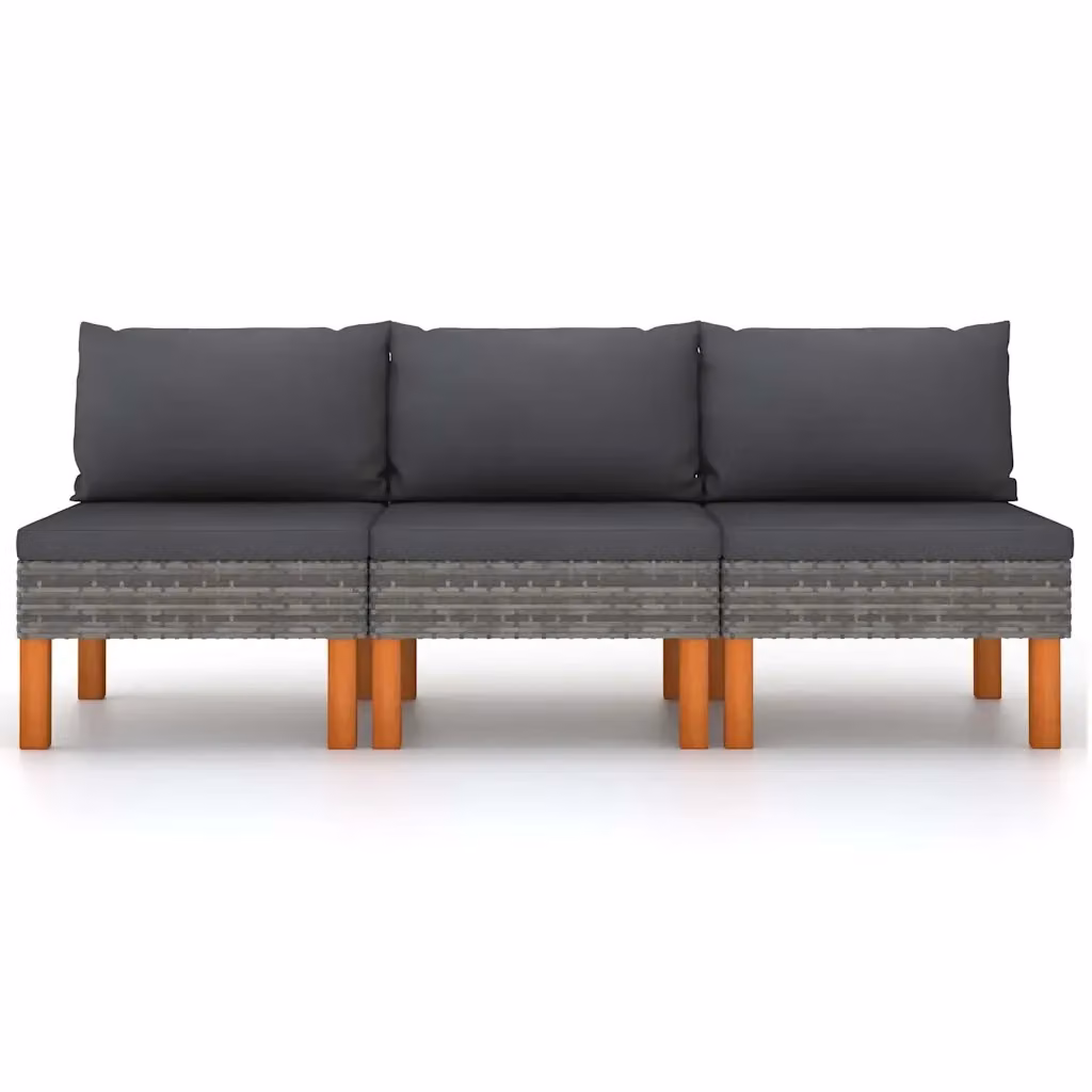 Divano componibile da giardino Divani Centrali 3 pz in Polyrattan e Legno di Eucalipto oliato colore Antracite – 2
