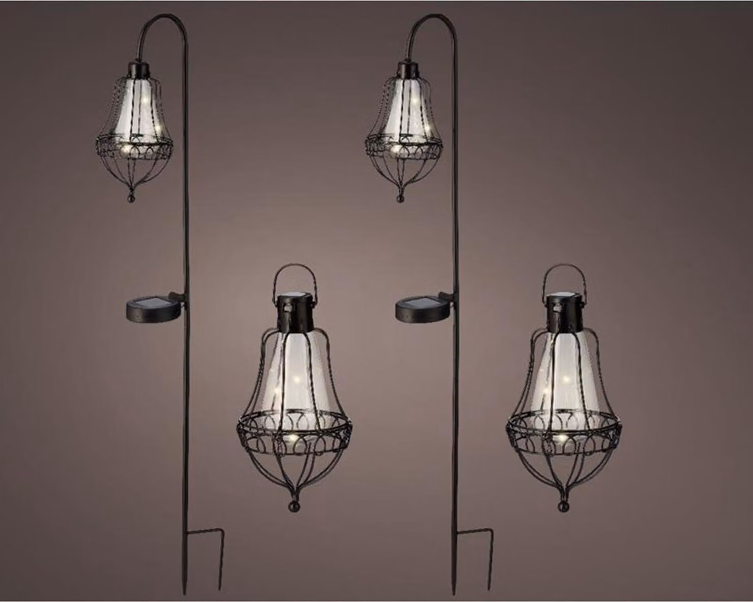 Lumineo Lanterne solari nere rotonde Ø 10 cm Set da 4 - Metallo