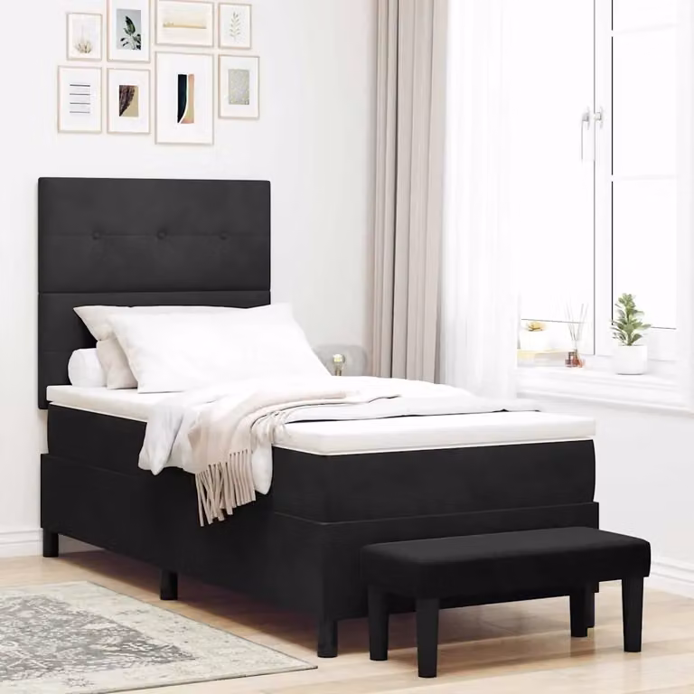 Letto a molle con testiera vidaXL in velluto nero L: 200 cm, P: 80 cm, H: 128 cm
