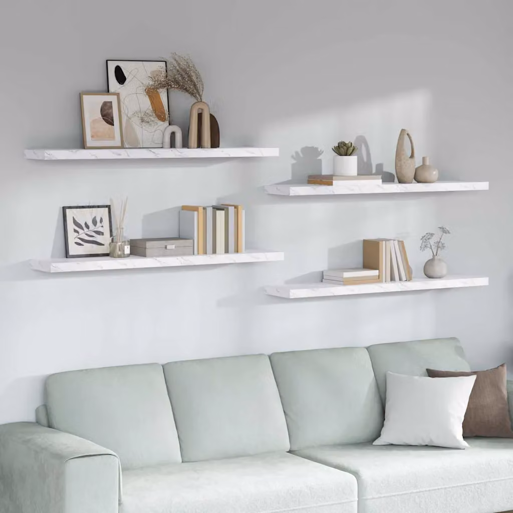 Set di 4 Scaffali da Parete vidaXL in Effetto Marmo Bianco L: 120 cm, P: 23,5 cm, H: 3,8 cm