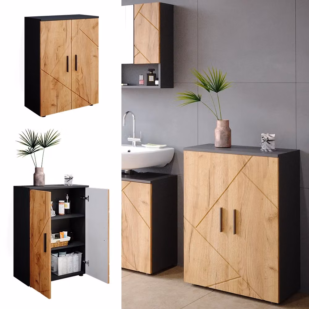 Mobiletto bagno Irma Vicco Antracite e Rovere dorato L: 60 cm, H: 81 cm – 2