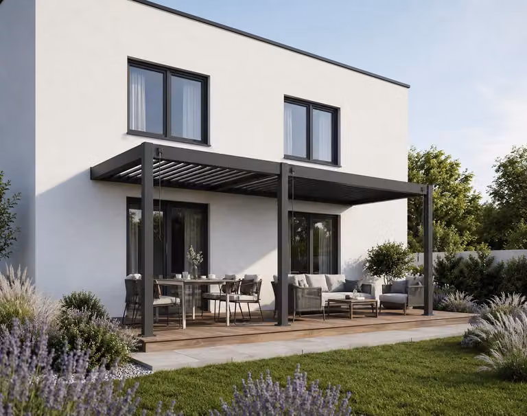 Pergola da parete Weide Classic in alluminio 3x6 m con tetto a lamelle antracite