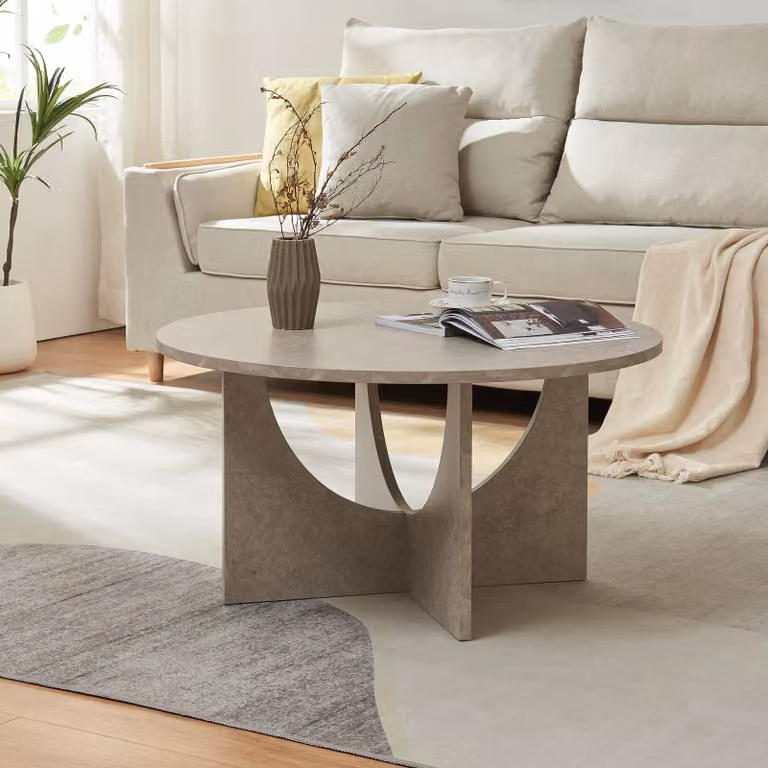 Tavolino 'Rindal' rotondo 80 x 42 cm effetto cemento, chiaro
