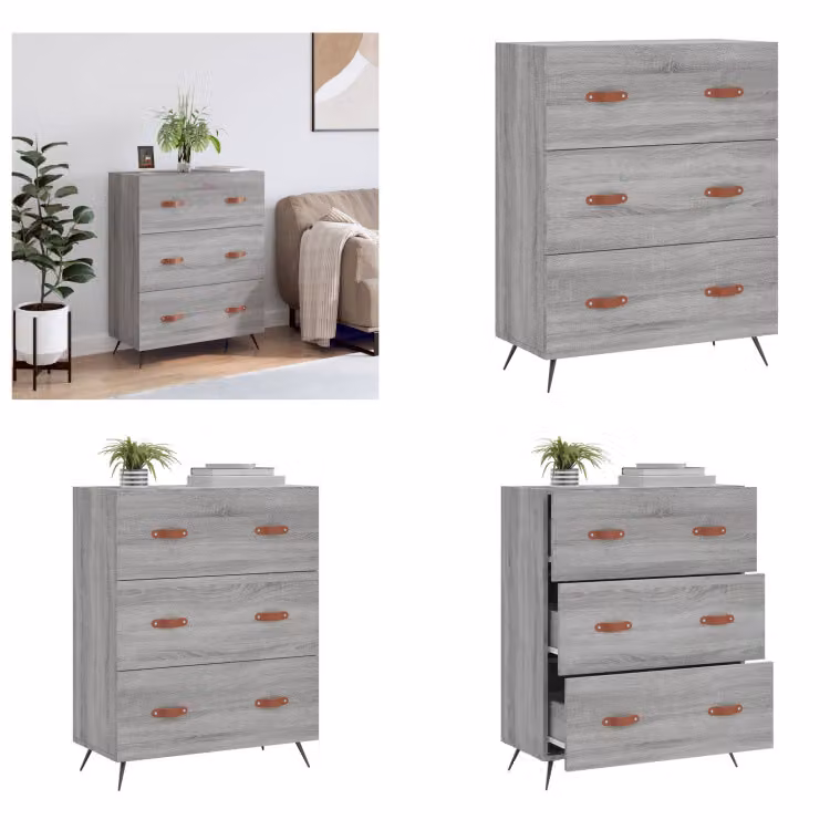 vidaXL Cassettiera Grey Sonoma 69,5x34x90 cm Materiale a base di legno - Cassettiera - Cassettoni - Cassettiera - Cassettiera