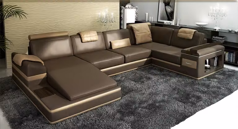 Ecksofa Sofa Couch Polster Leder Garnitur Wohnlandschaft Ecke Wohn Braun PHM104