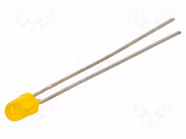 5 LED gialli, modello LTL-42NSV8D, di tipo Through-Hole (THT), dimensioni 3mm, angolo di emissione 100°, dimensioni 3mm, intensità luminosa 3,8÷30 mcd