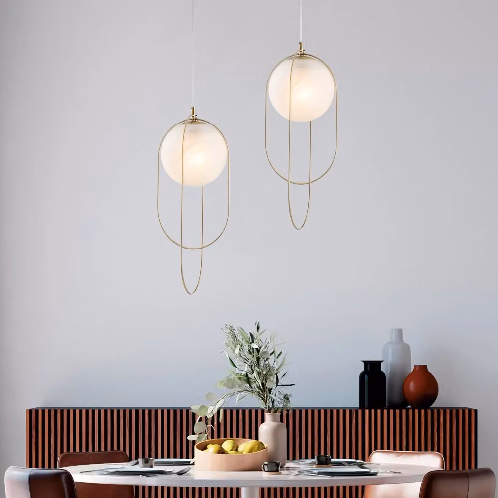 Lampadario Sospeso Minimalista Bonetti Illumina in Metallo e Vetro Bronzo e Bianco – 2