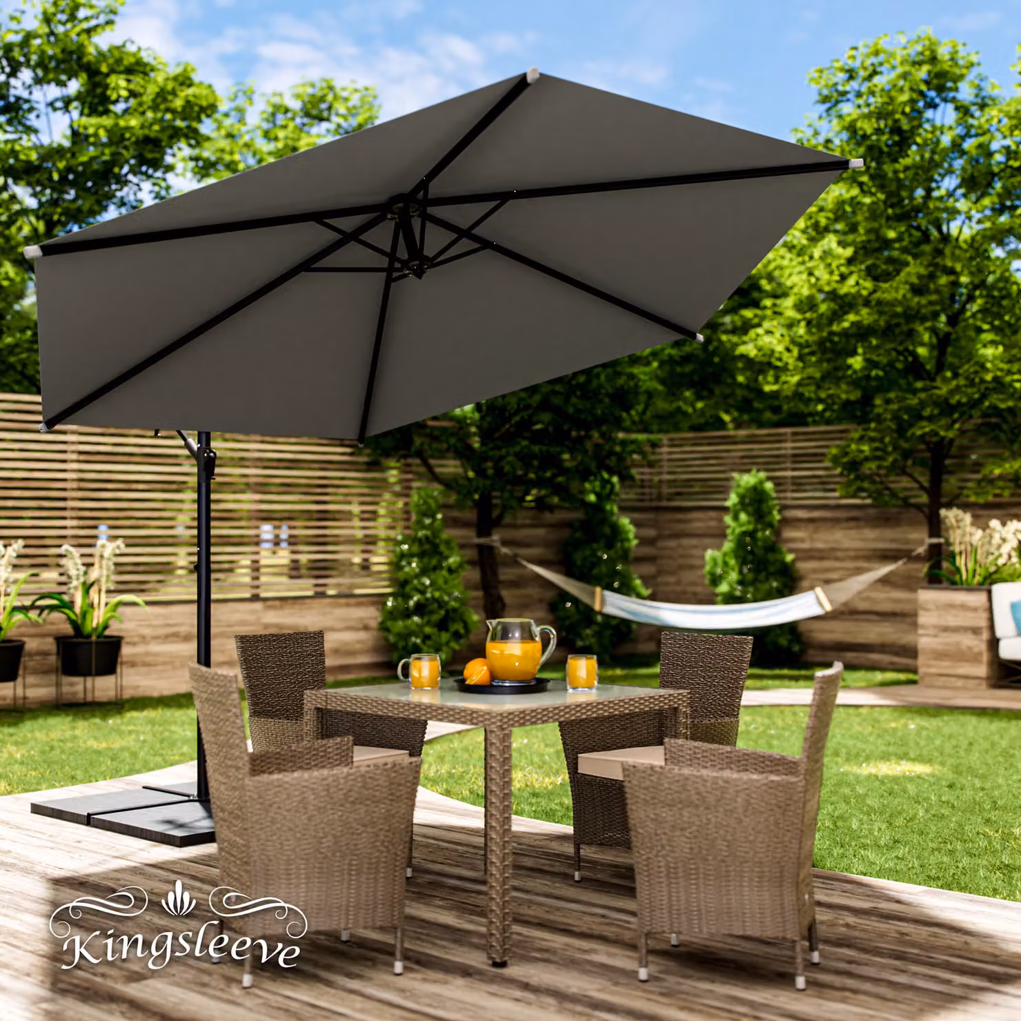 Ombrellone con braccio Kingsleeve colore antracite in alluminio e poliestere con protezione UPF 50+ Diametro: 300 cm – 2