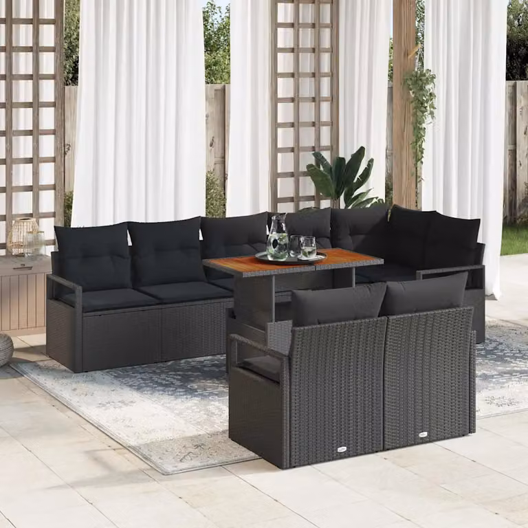 vidaXL Set Divano da Giardino a L con 9 Pezzi, 8 Posti, Nero e Marrone