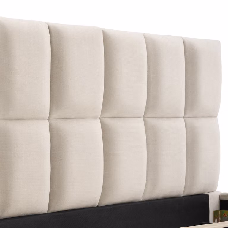 Letto imbottito Shirley tectake con rete a doghe in effetto velluto colore sabbia L/P/H: 220 x 180 x 93 cm