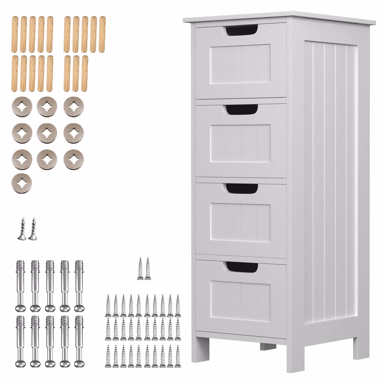 Armadio contenitore - Comodino con 4 cassetti - Autoportante - Adatto per bagno, soggiorno o camera da letto - Realizzato in MDF - Stile moderno - Bianco