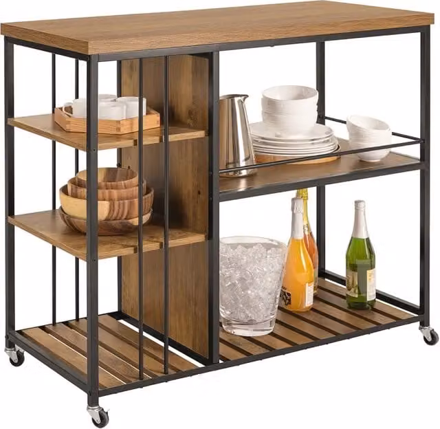 Carrello da cucina SOBUY con 5 ripiani e ruote, modello SVW18-F in stile vintage, L: 110 cm, P: 45 cm, H: 92 cm
