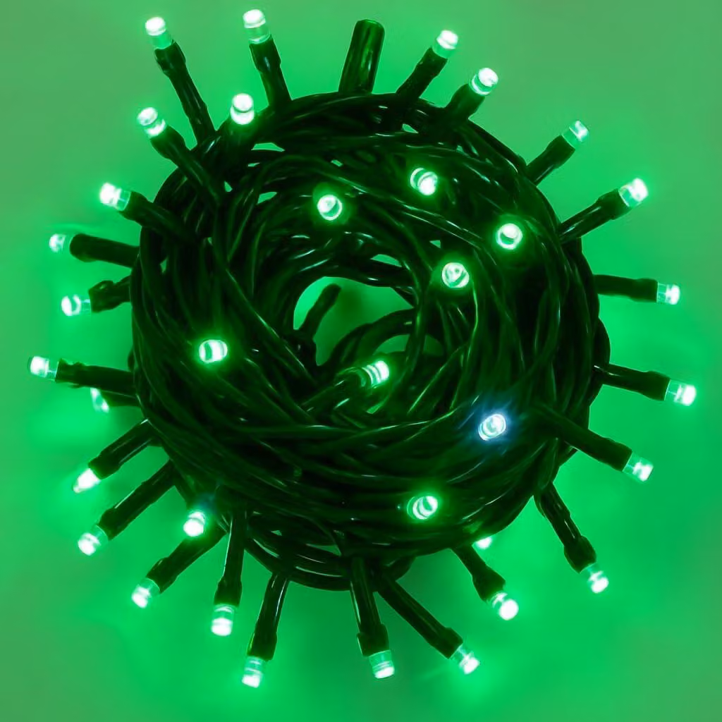 Catena luminosa con 100 LED, lunghezza 10 metri, colore verde, grado di protezione IP65, espandibile, effetto lampeggiante