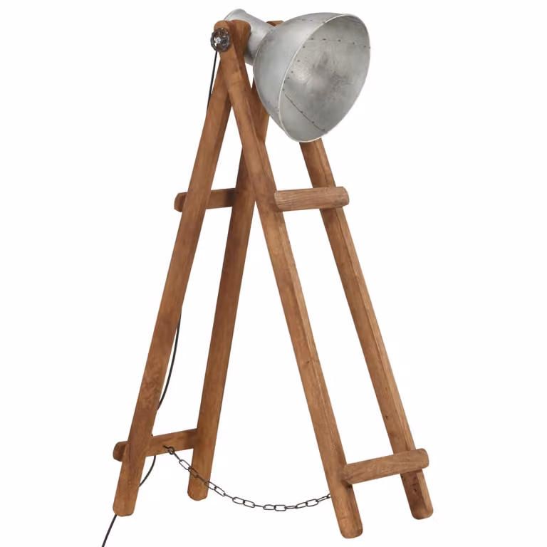 vidaXL Lampada da terra argento E27 in legno massiccio di mango