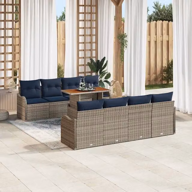 Set Divano da Giardino 7 pz grigio e blu navy 3349436