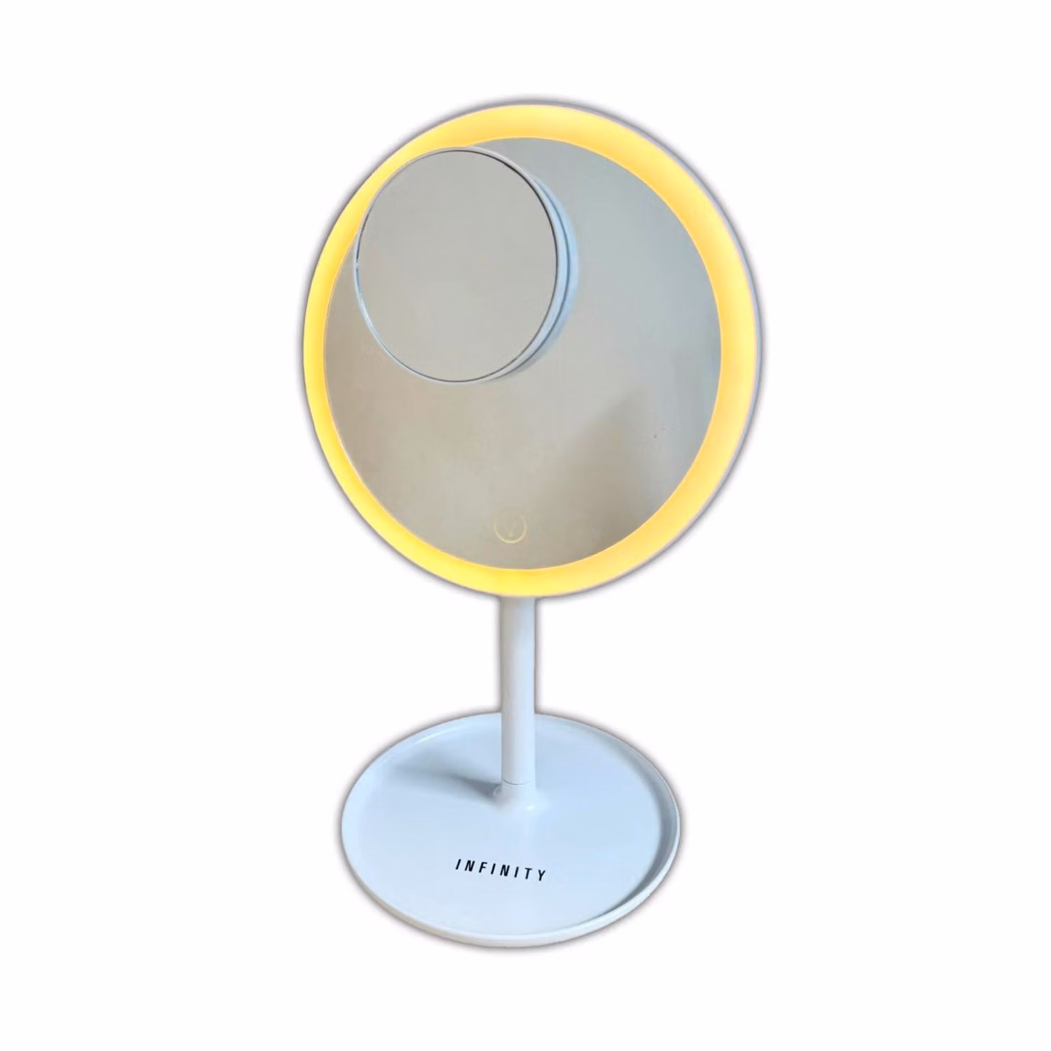 Specchio cosmetico ricaricabile ⌀ 17,4 cm con illuminazione a 70 LED, 3 tonalità di luce e ingrandimento 5x; specchio da trucco illuminato