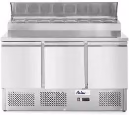 Saladette a tre porte con vetrinetta GN 380L Hendi in acciaio inossidabile argento