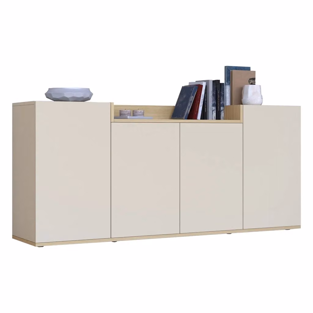 Madia Swink DMORA con 6 ripiani, Credenza moderna Bianco Cashmere, L 160 x P 35 x H 70 cm – 2