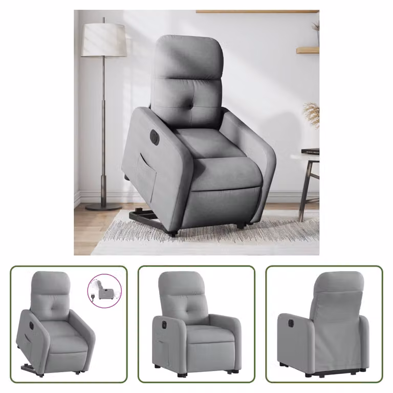 The Living Store Poltrona relax con supporto elettrico in tessuto grigio chiaro
