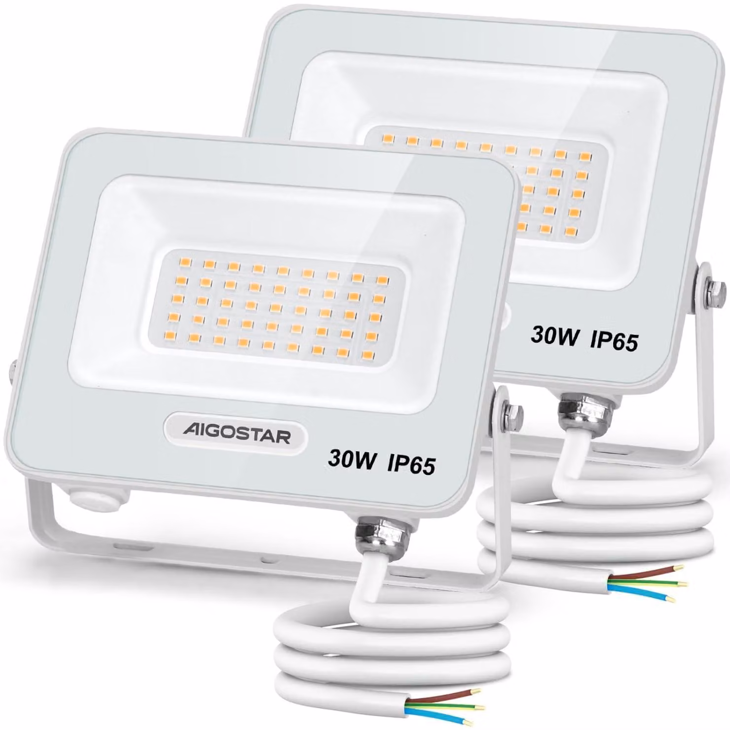 Aigostar, confezione da 2 fari LED da esterno da 30W, 2450LM, super luminosi, grado di protezione IP65, impermeabili, luce bianca neutra da 4000K, adatti per giardino, cortili, garage, hotel – 30W, 4000K