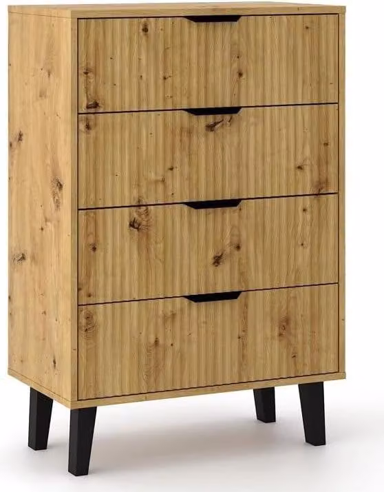 BDW, cassettiera Scandi, 4 cassetti, camera da letto, soggiorno, 80×40×90, rovere Artisan