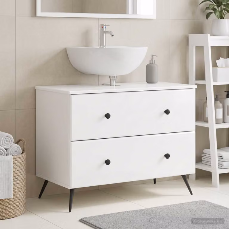 Armadio per lavabo da bagno moderno vidaXL BREDA Bianco Lucido L: 82 cm, P: 41 cm, H: 59 cm