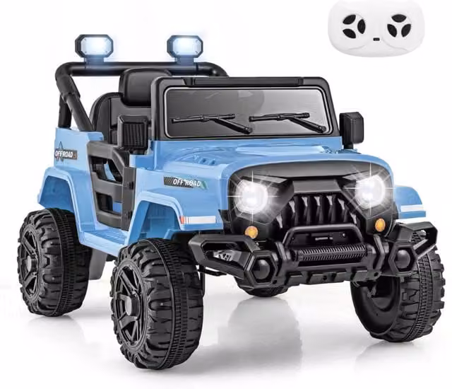 Camion elettrico 12V con telecomando ruote a scolpitura 3 velocit¨¤, Giocattolo a batteria per bambini 3+ anni Blu