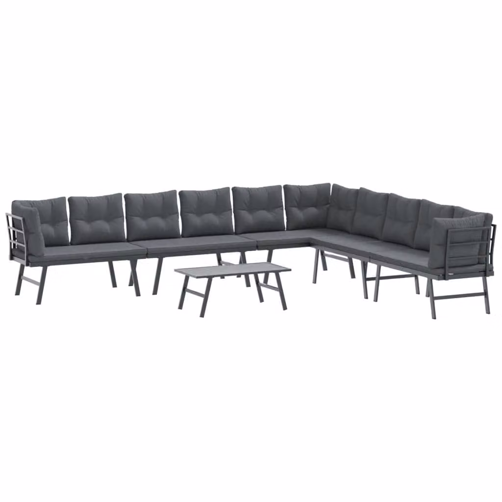 Set Panche Giardino Cuscini 5pz Nere Acciaio Verniciato Polvere