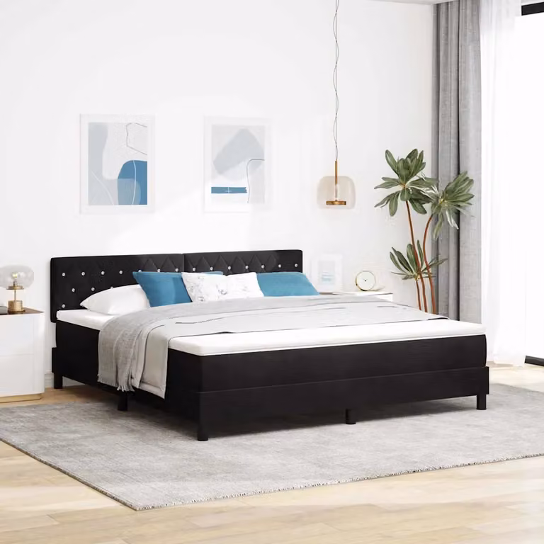Letto a molla con materasso vidaXL in velluto nero con illuminazione LED sotto il letto L: 180 cm, P: 200 cm, H: 280 cm